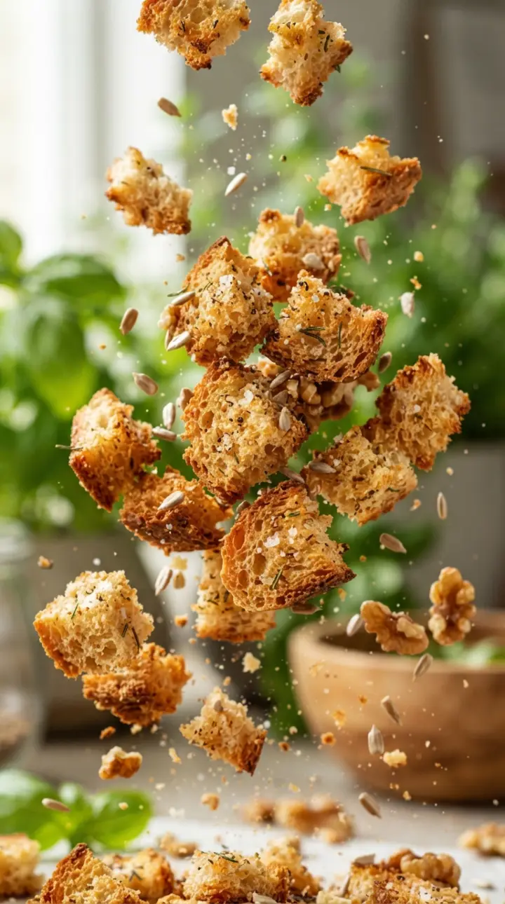 Croutons de pão no ar